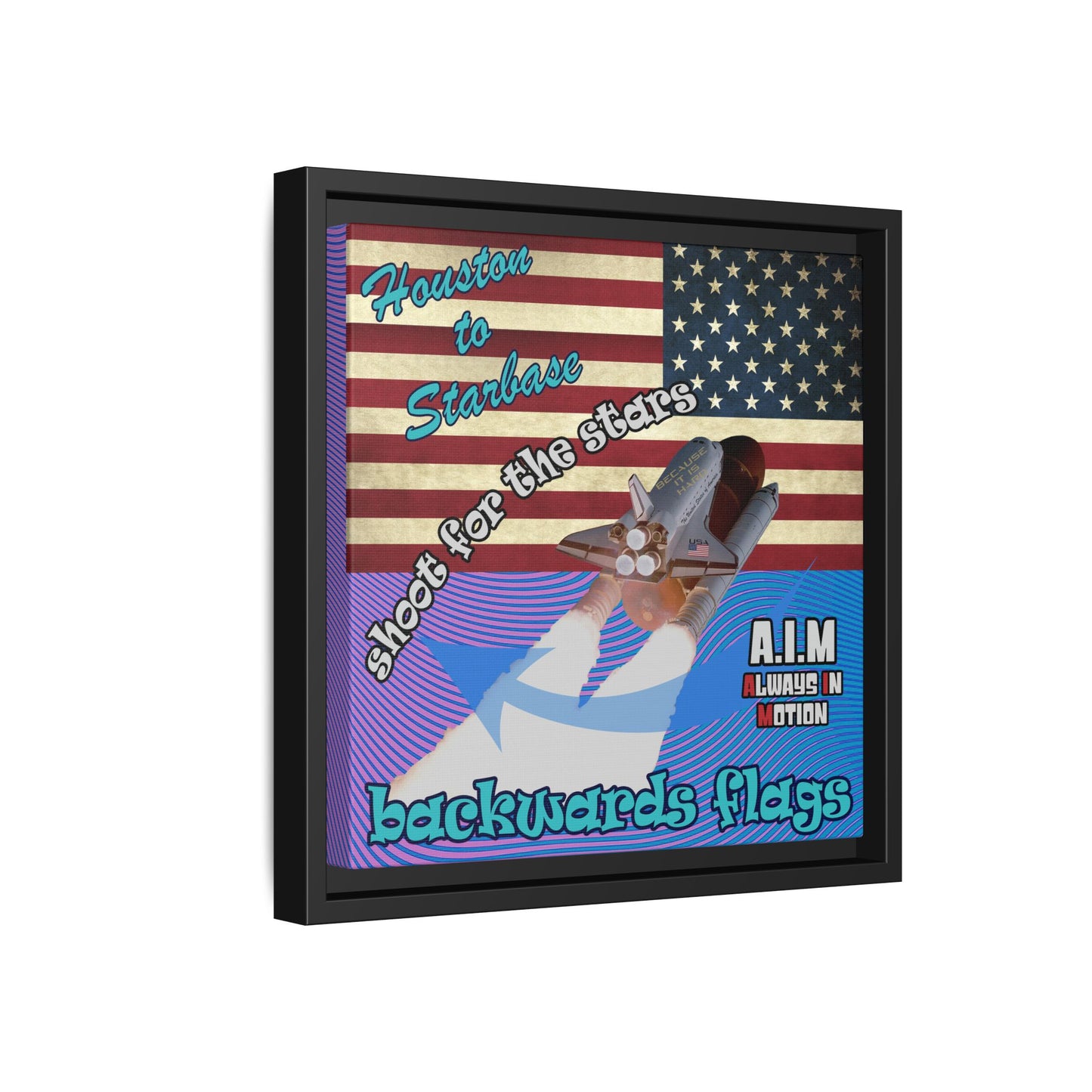 shoot for the stars - framed canvas art (light blue-purple wave)