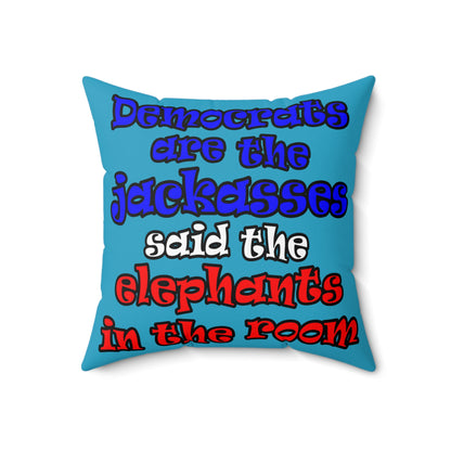 donkeys and elephants - Spun Polyester Square Pillow - (turquoise)