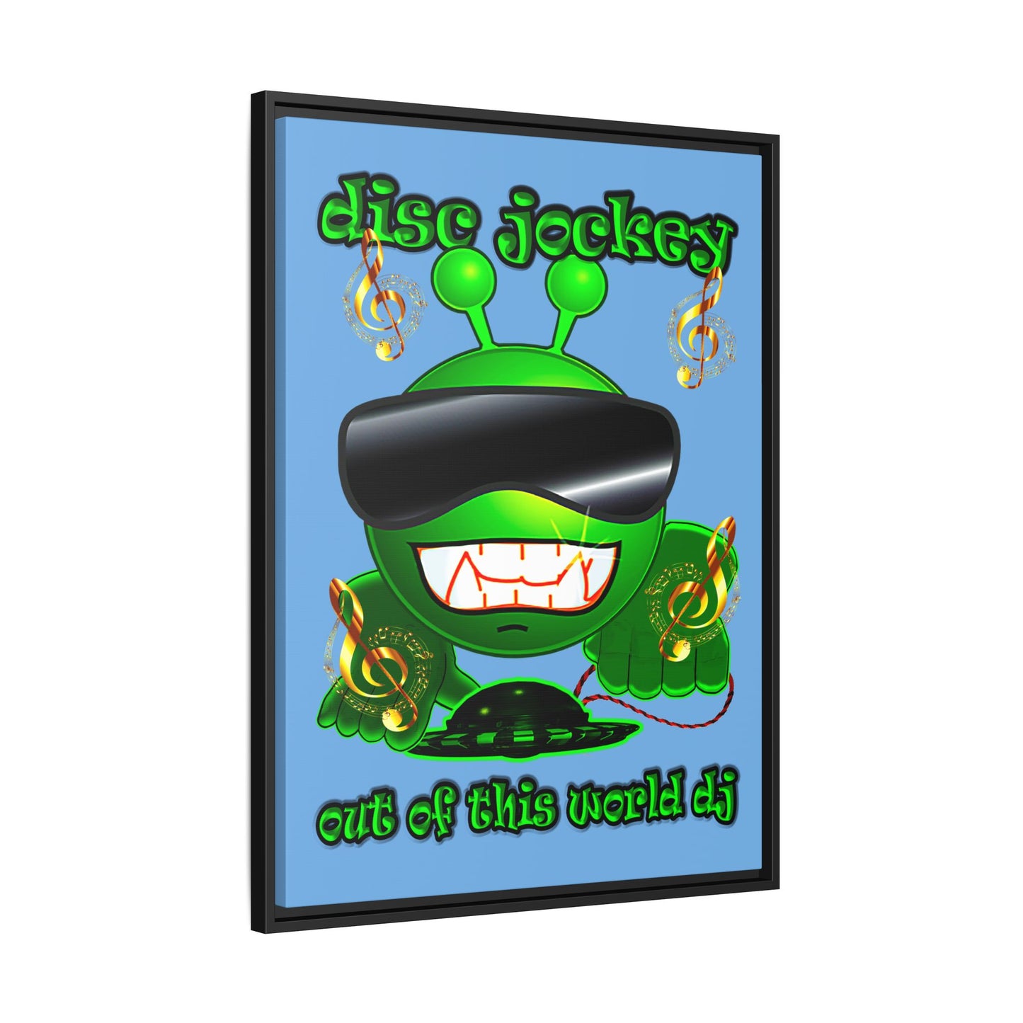 disc jockey - framed canvas art (light blue)