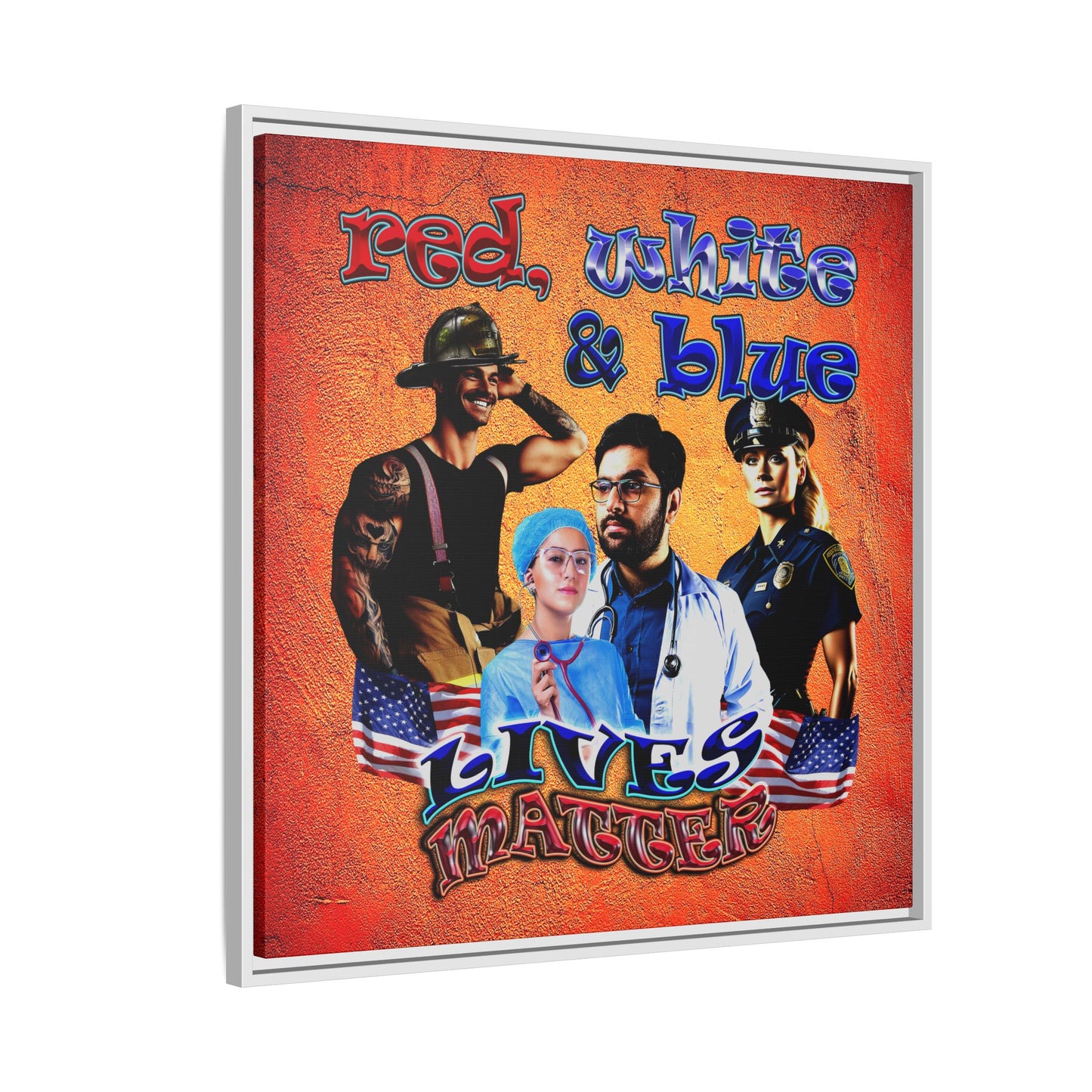 rw&b lives matter - framed canvas art (burnt orange)