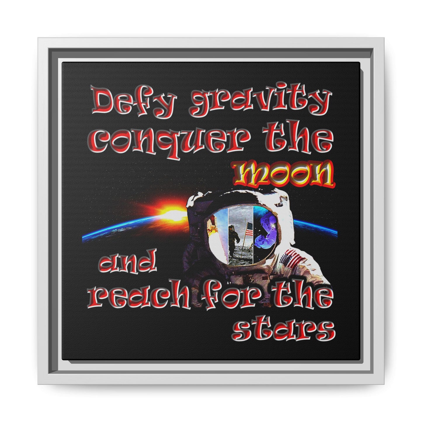 defy conquer reach - framed canvas art (black)