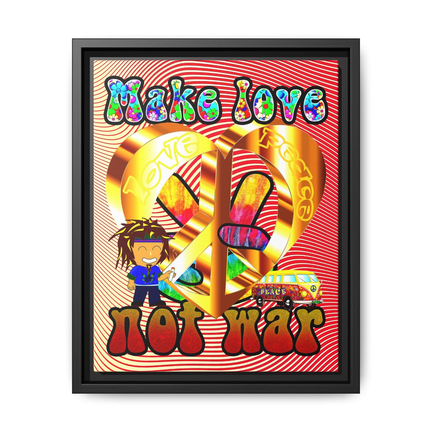 love peace - framed canvas art (yellow-orange wave)