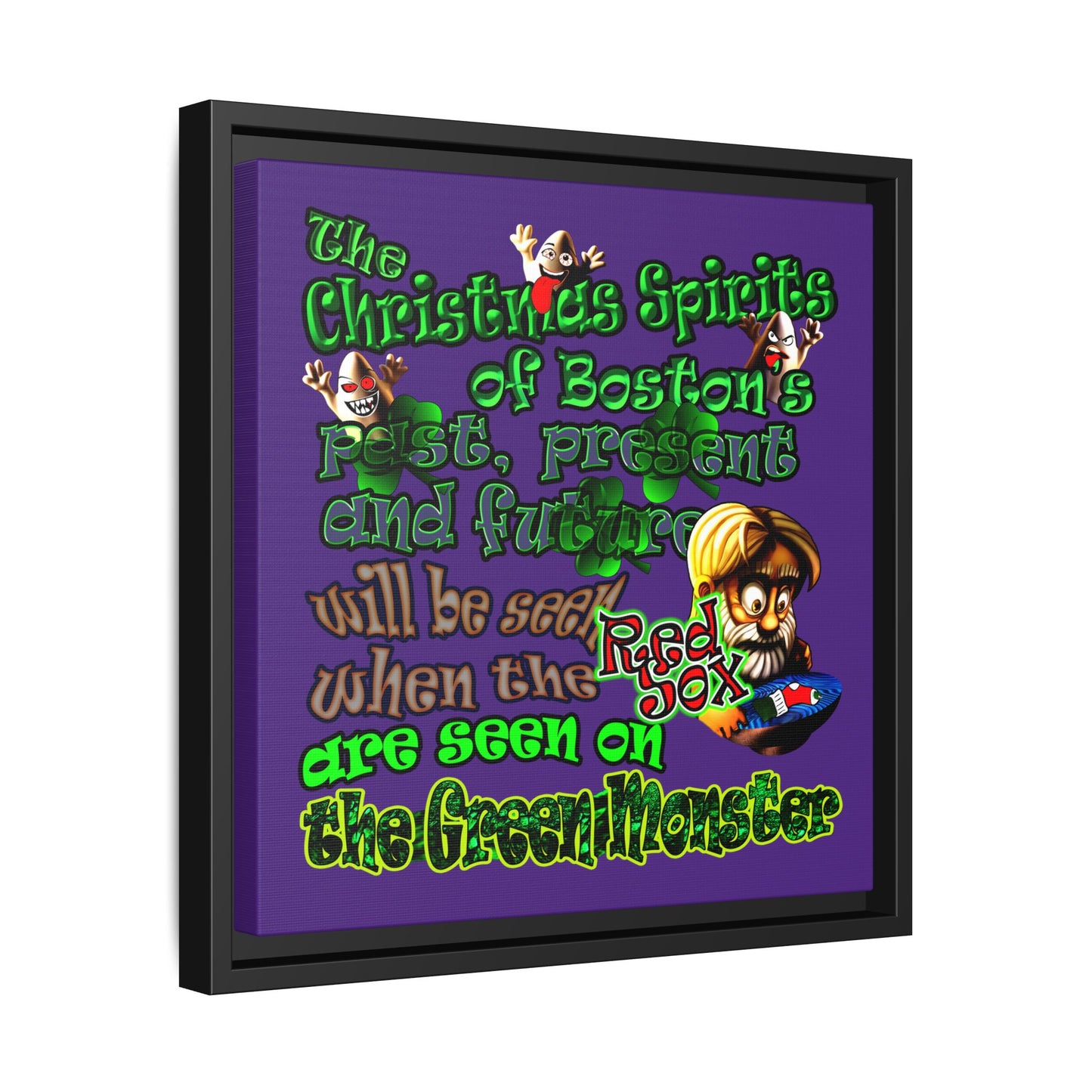christmas spirits of boston - framed canvas art (purple)
