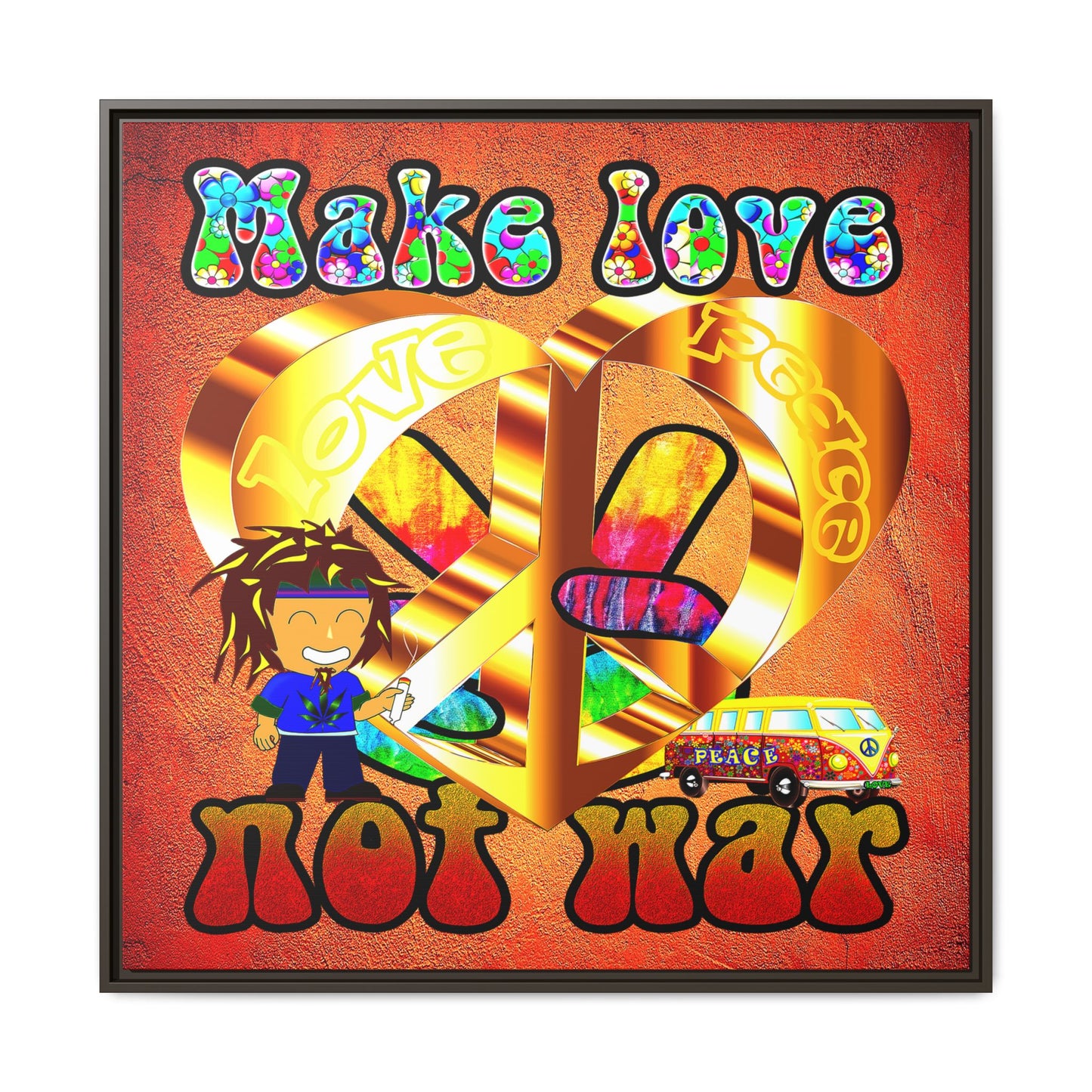love peace - framed canvas art (burnt orange)