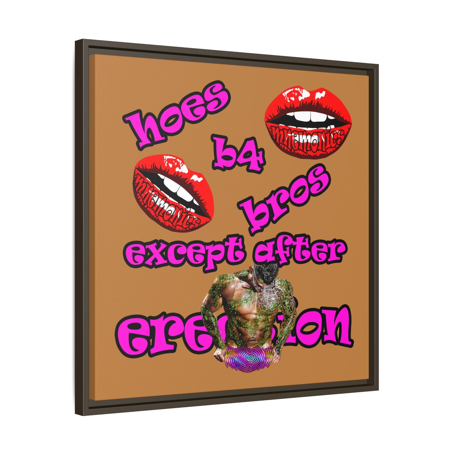 hoes b4 bros - framed canvas art (light brown)