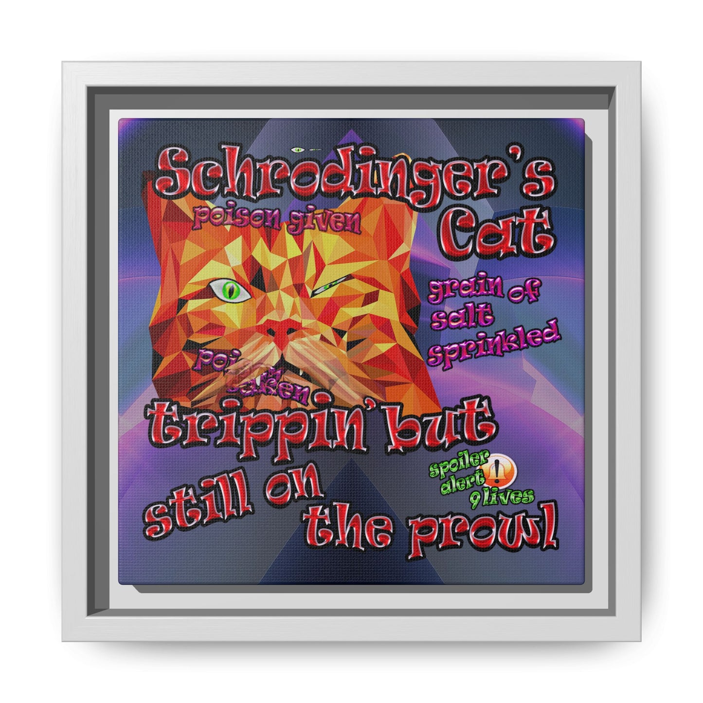 schrodinger's cat - framed canvas art (grey-pink wave)