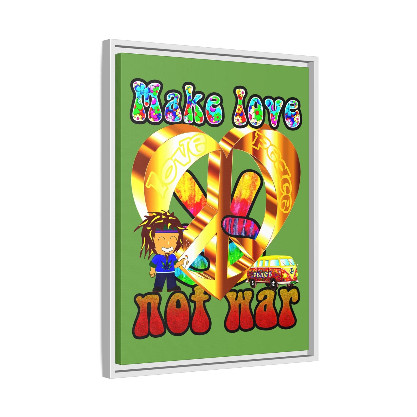 love peace - framed canvas art (green)