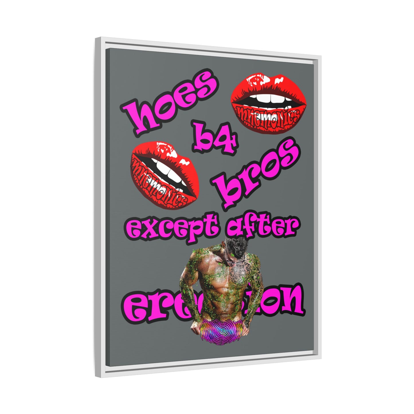 hoes b4 bros - framed canvas art (dark grey)