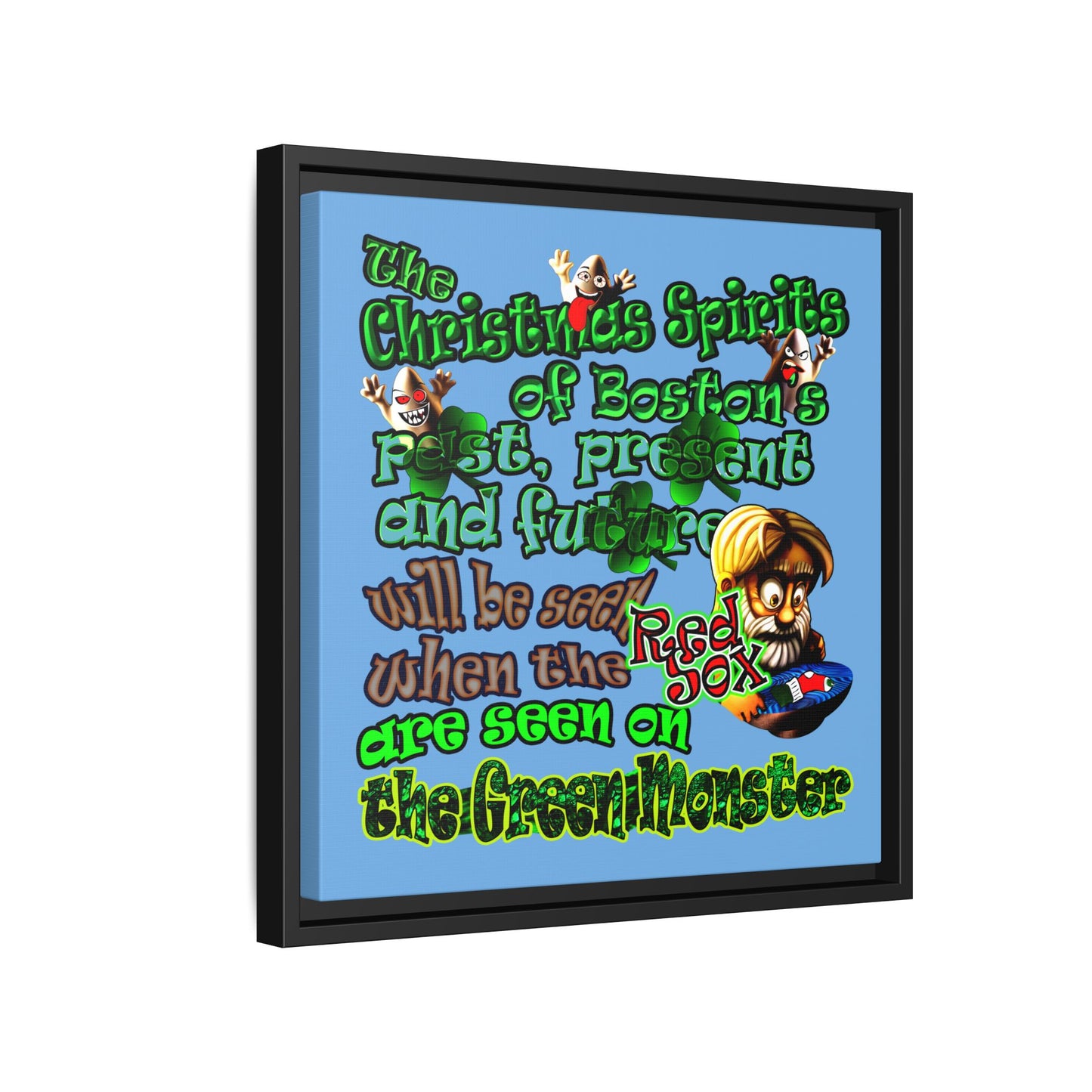 christmas spirits of boston - framed canvas art (light blue)