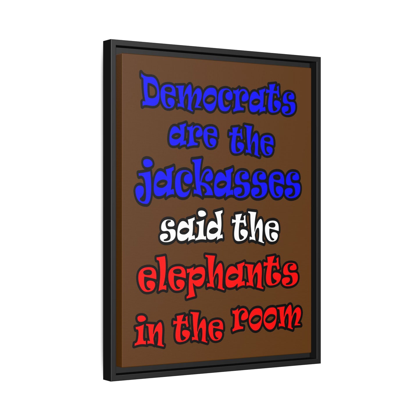 donkeys and elephants - framed canvas art (brown)