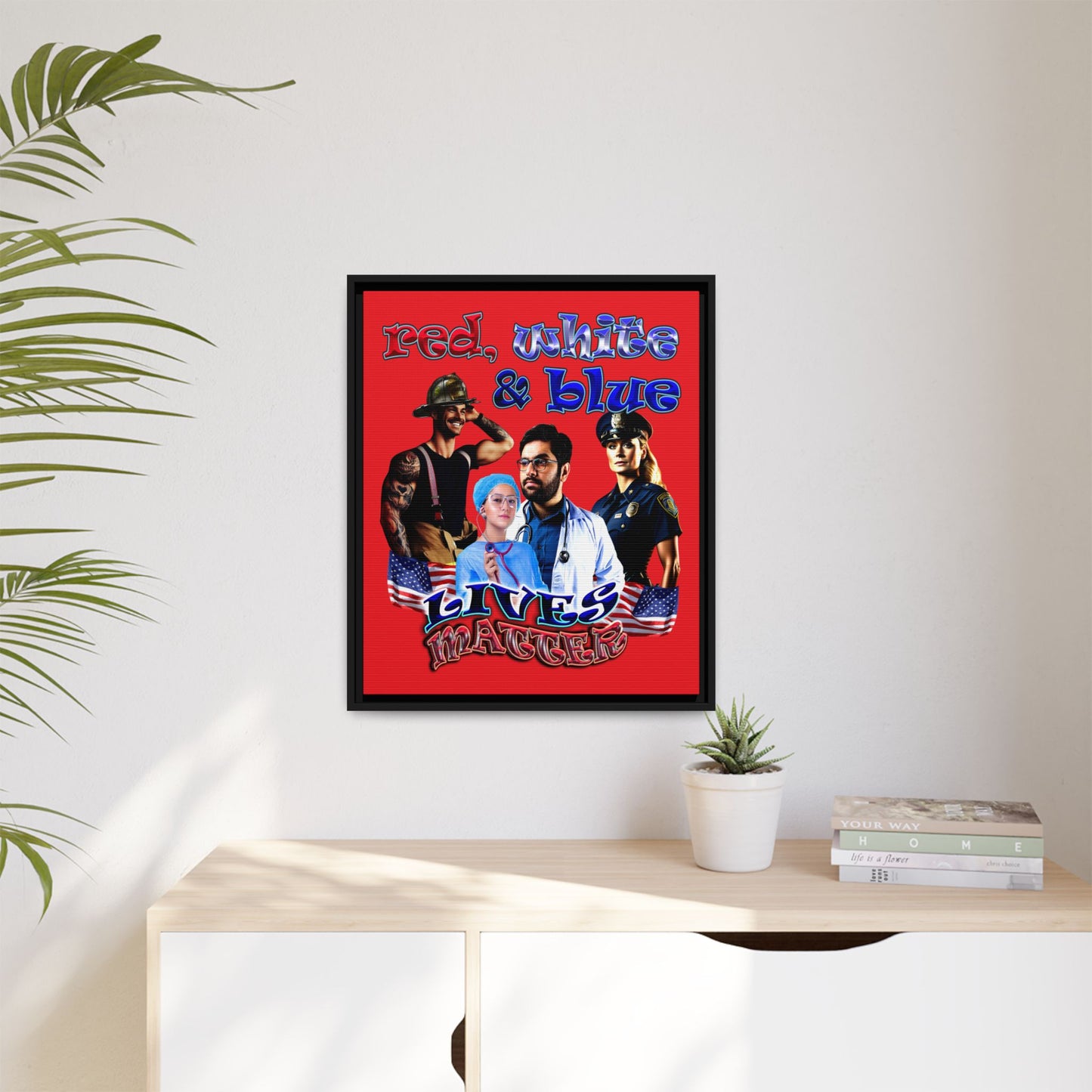rw&b lives matter - framed canvas art (red)