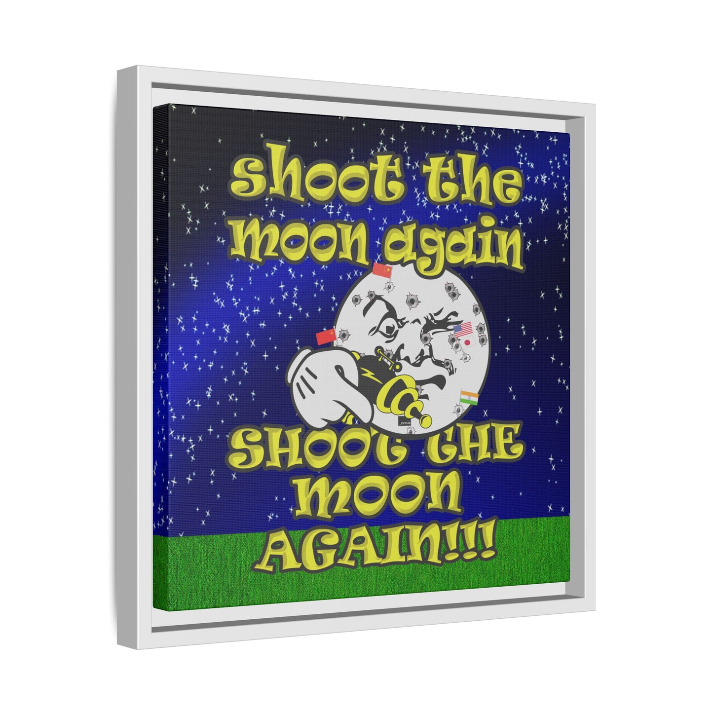 shoot the moon again - framed canvas art ('snoops' background)