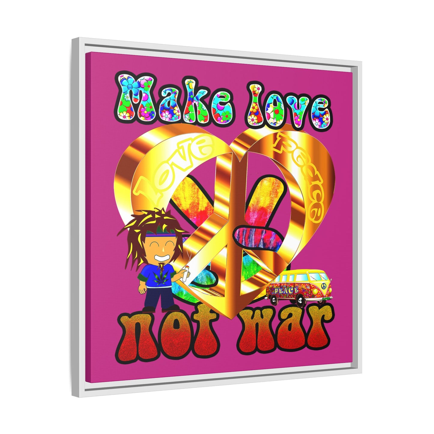 love peace - framed canvas art (pink)