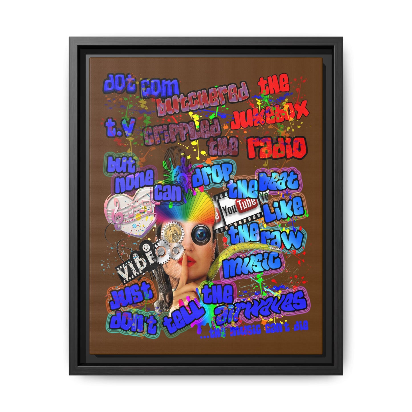 drop the beat - framed canvas art (brown)