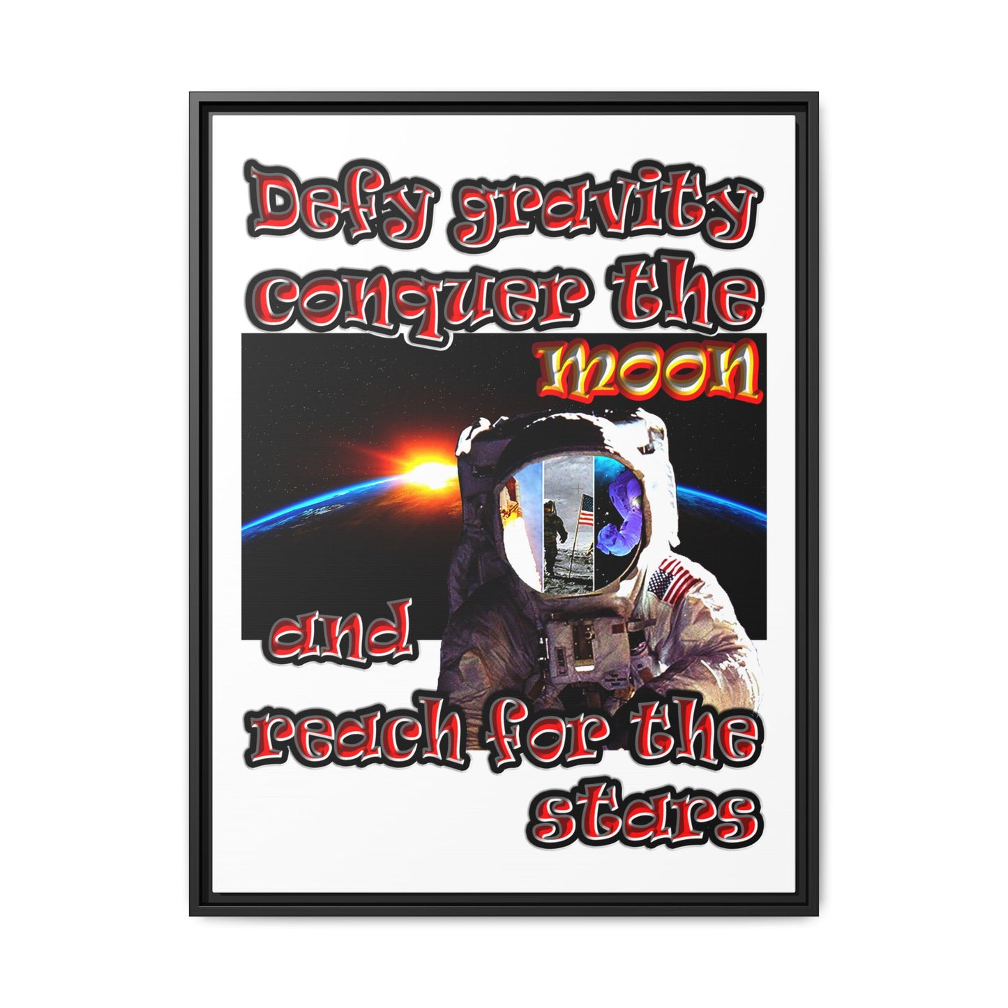 defy conquer reach - framed canvas art (white)