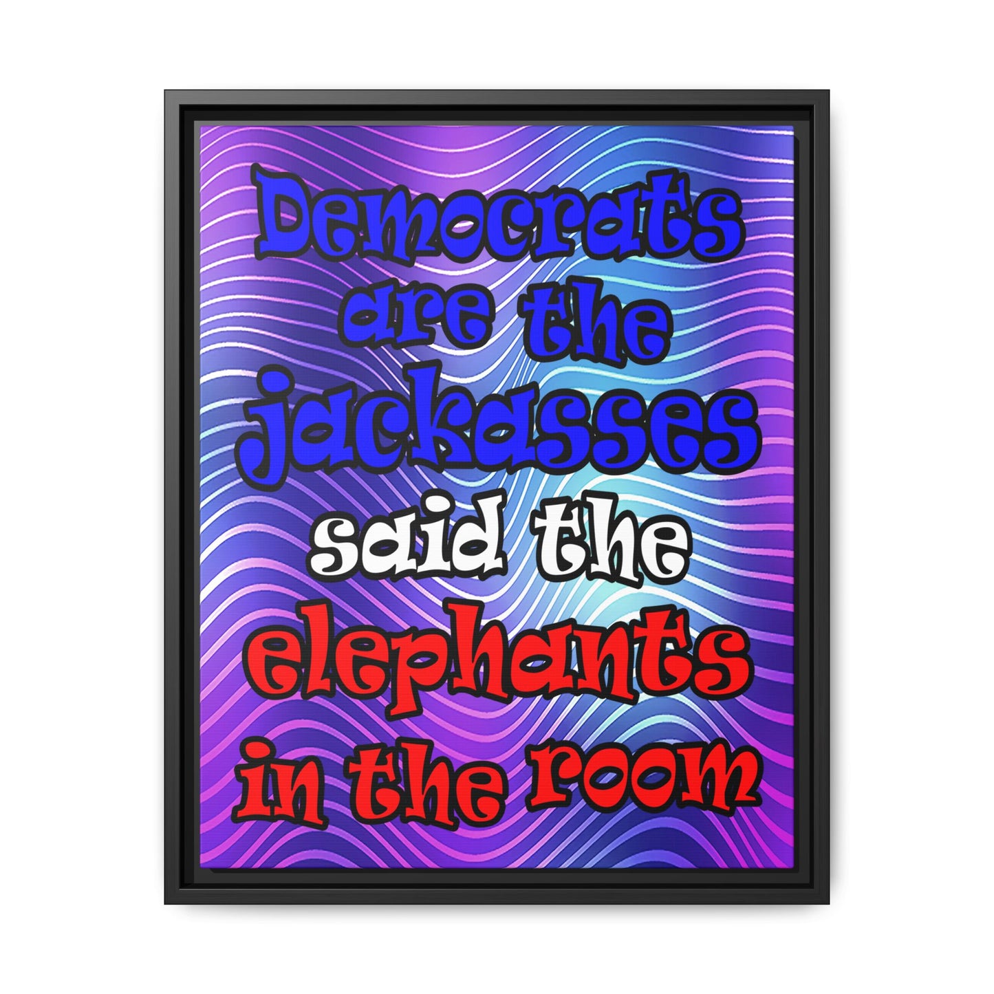 donkeys and elephants - framed canvas art (purple wave)