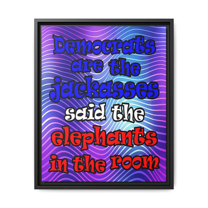 donkeys and elephants - framed canvas art (purple wave)