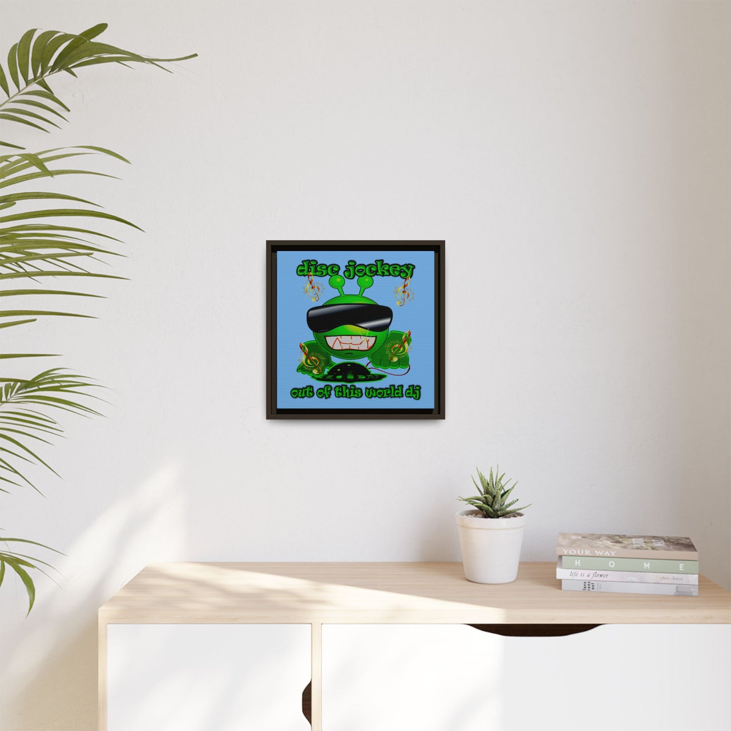 disc jockey - framed canvas art (light blue)