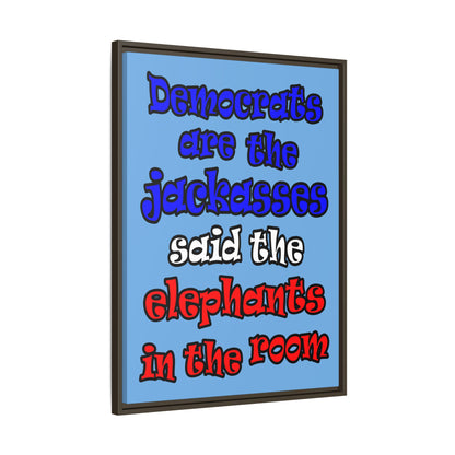 donkeys and elephants - framed canvas art (light blue)