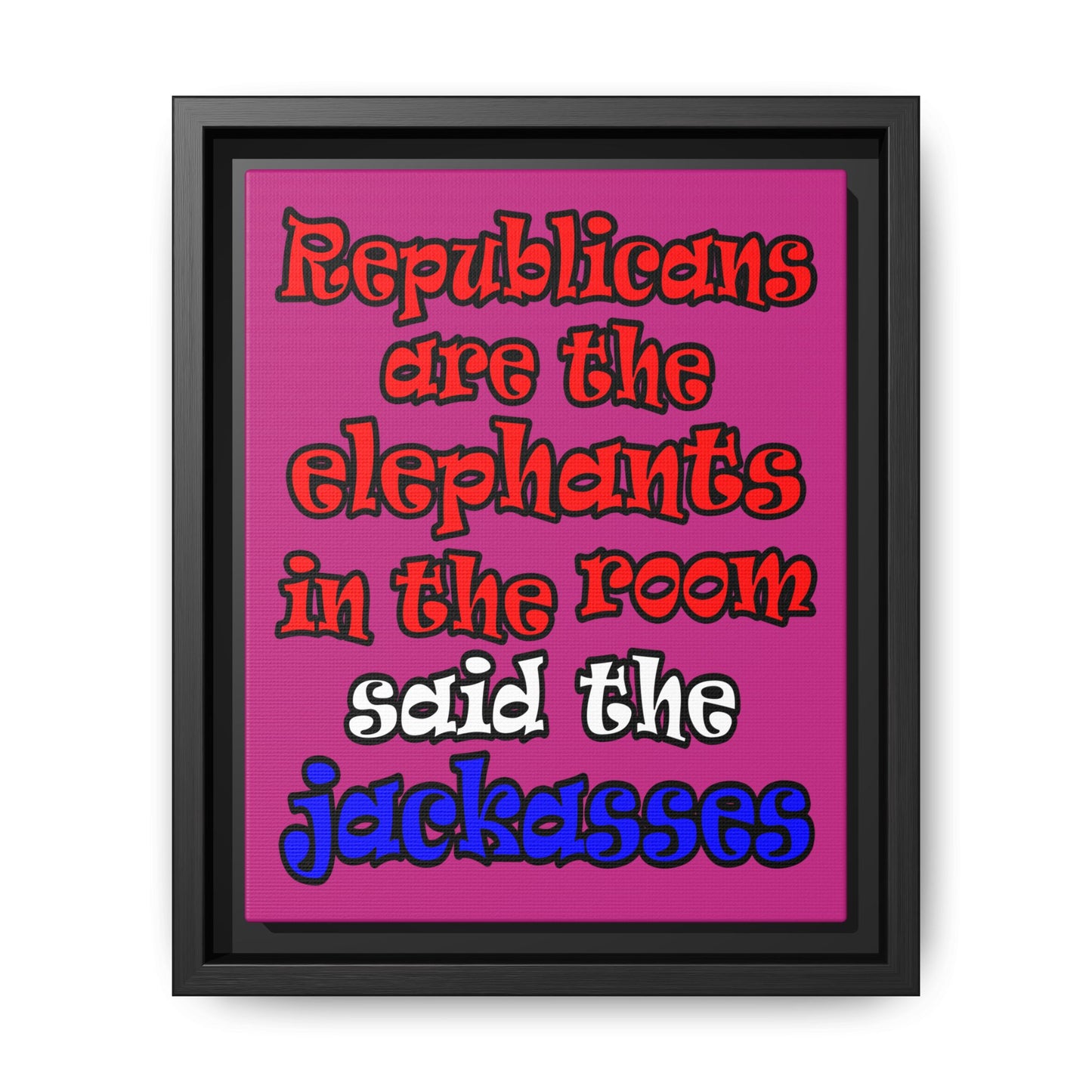 donkeys and elephants - framed canvas art (pink)