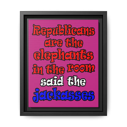 donkeys and elephants - framed canvas art (pink)
