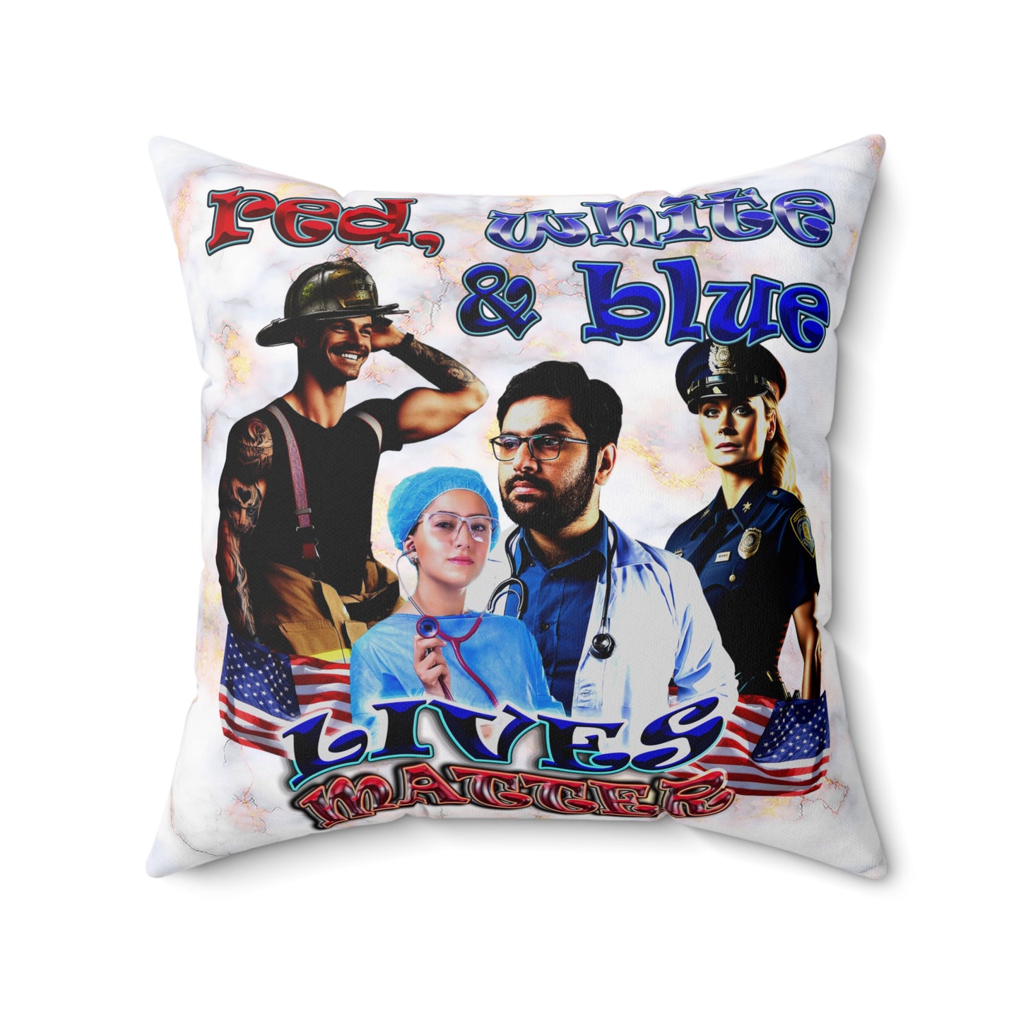 rw&b lives matter - Spun Polyester Square Pillow - (white marble)