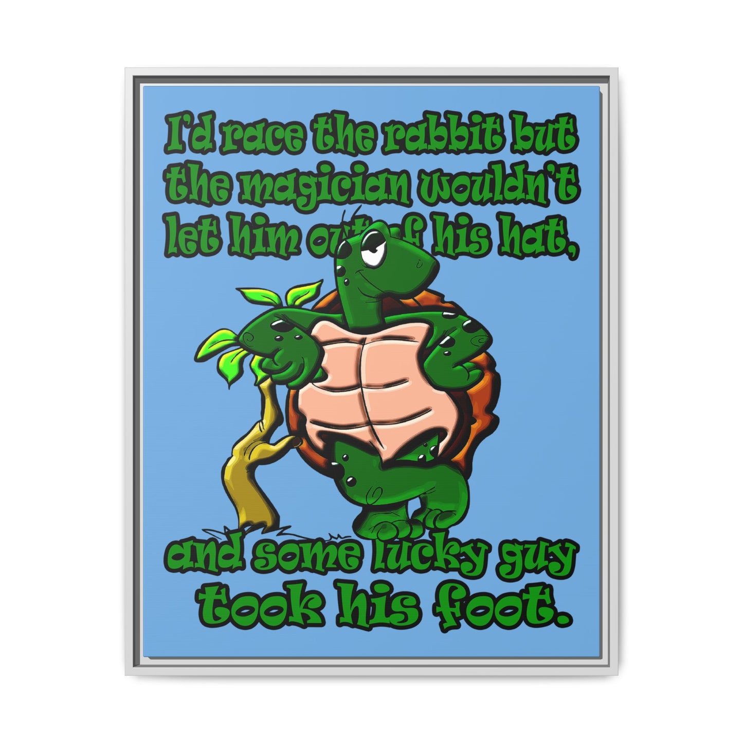 turtle race - framed canvas art (light blue)