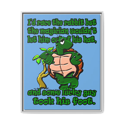 turtle race - framed canvas art (light blue)
