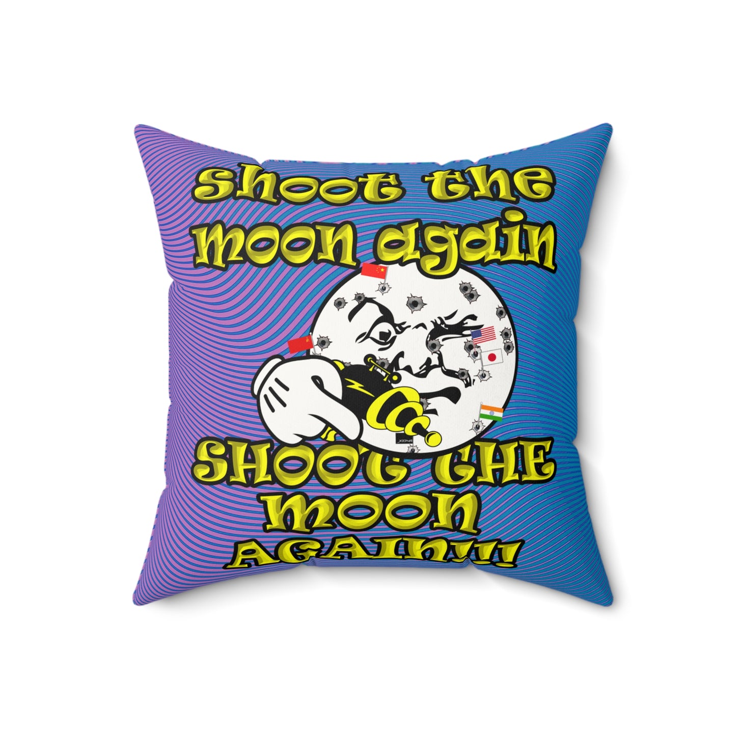 shoot the moon again - Faux Suede Square Pillow - (light blue-purple wave)