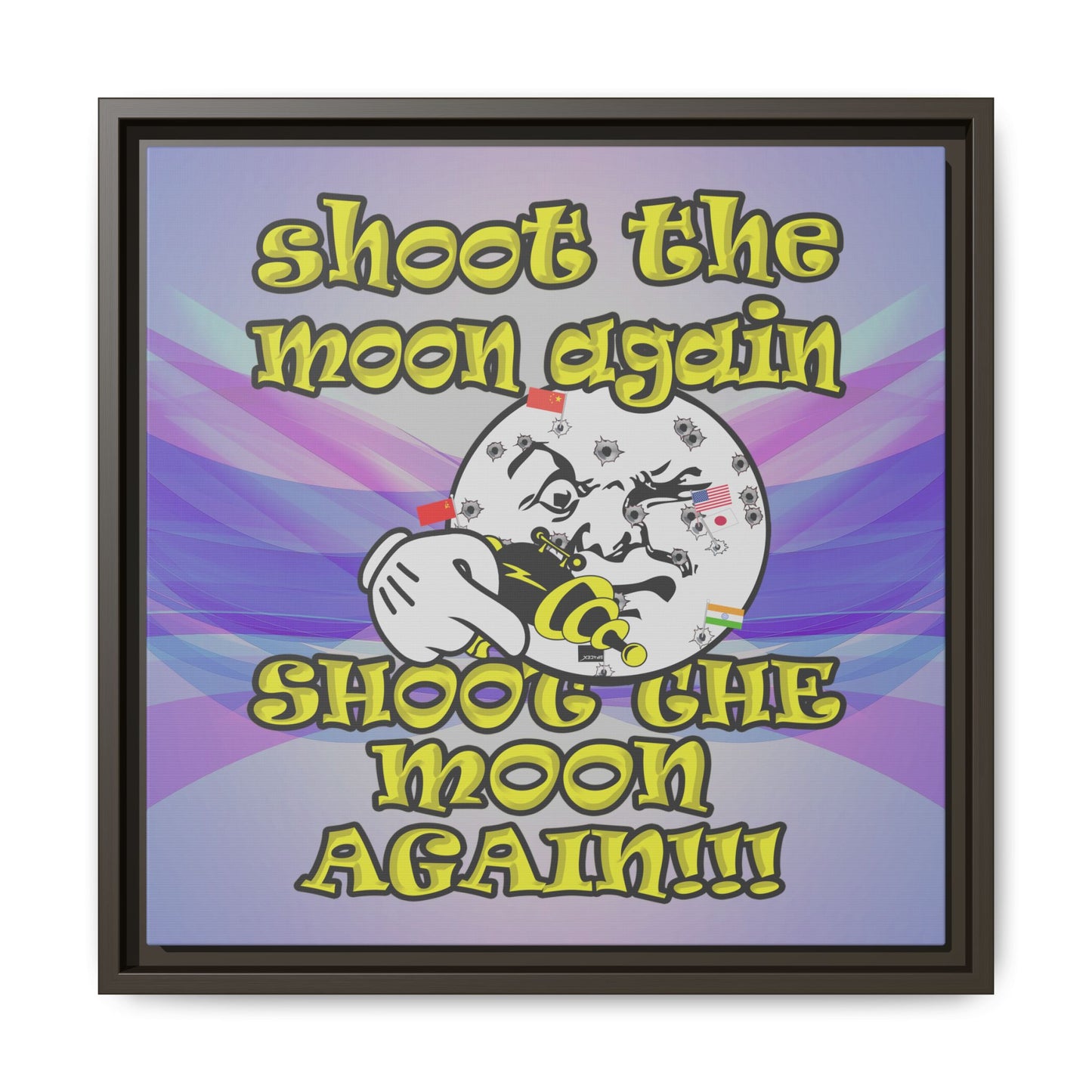 shoot the moon again - framed canvas art (light blue-pink wave)