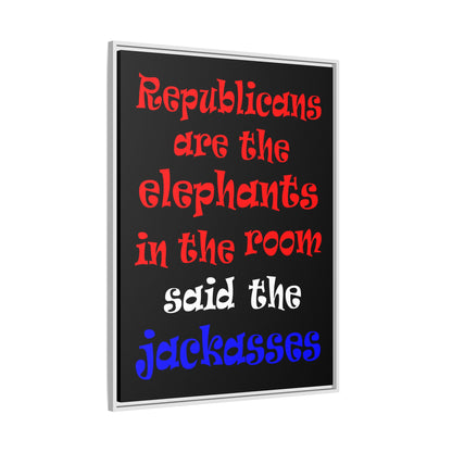 donkeys and elephants - framed canvas art (black)