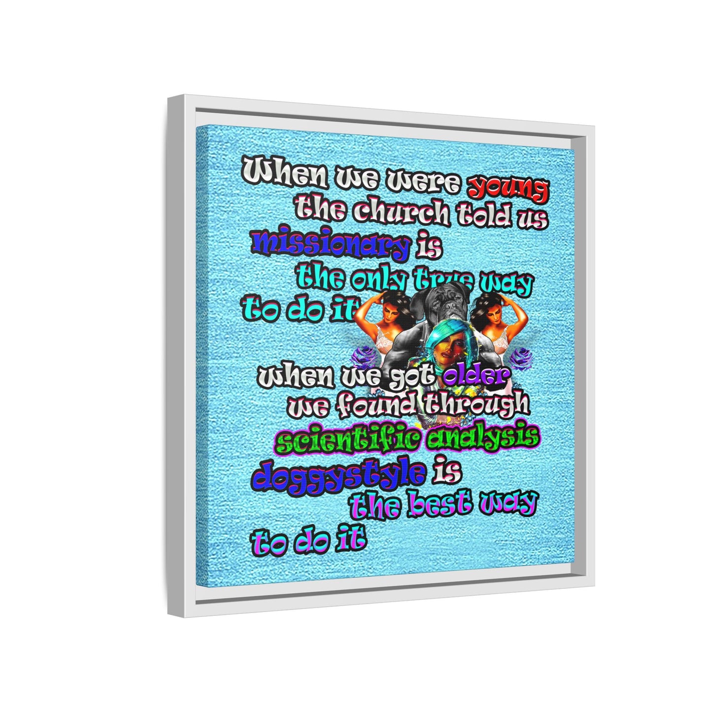 doggystyle - framed canvas art (faded blue)