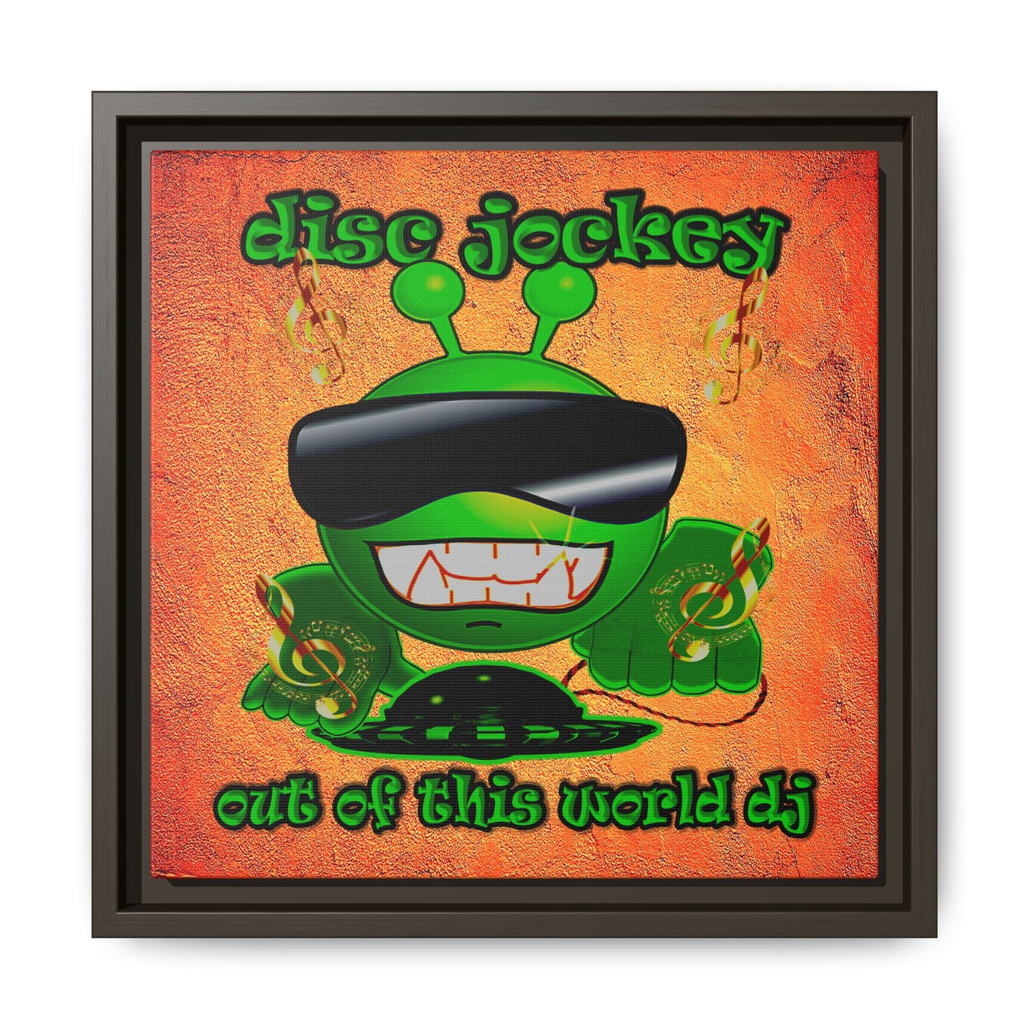 disc jockey - framed canvas art (burnt orange)