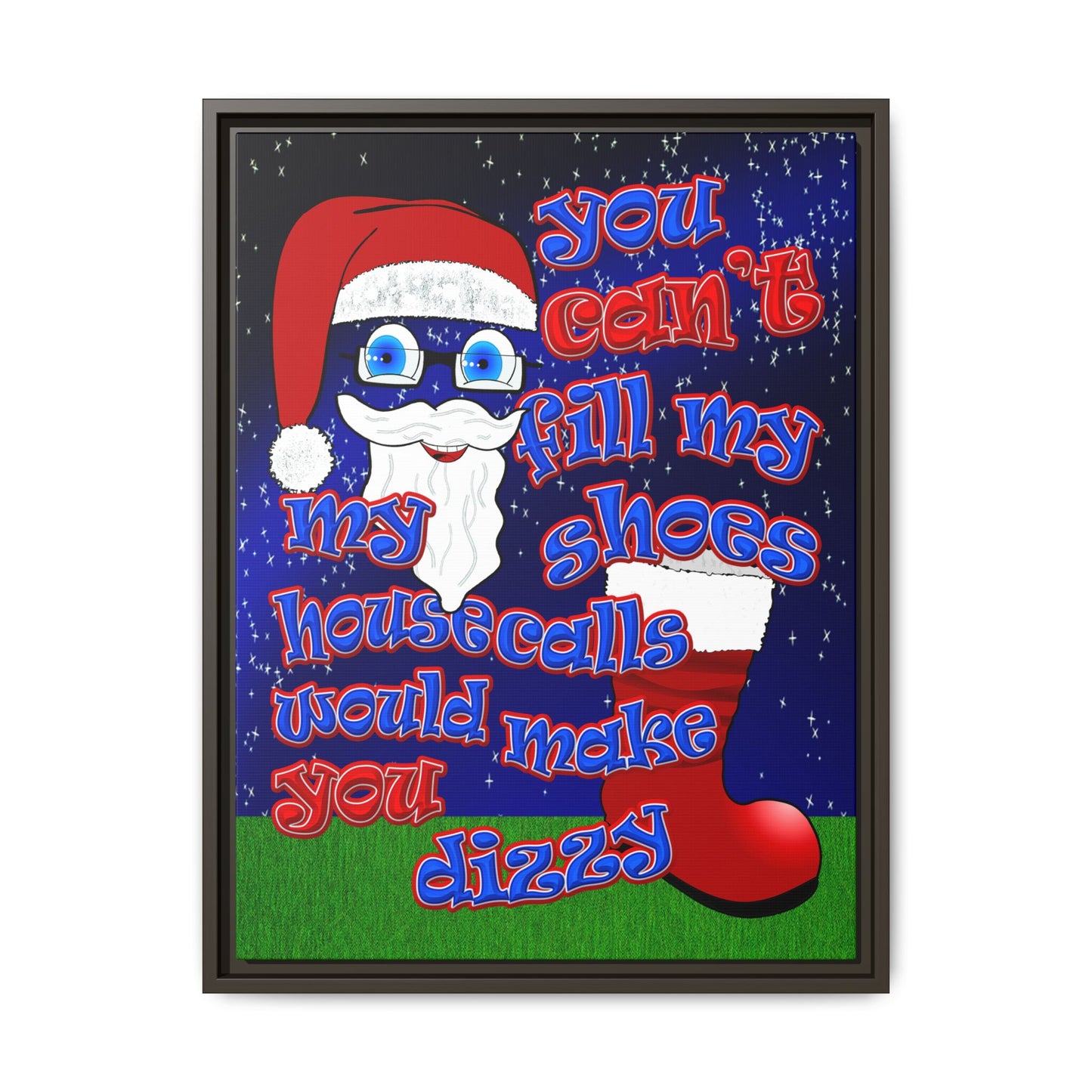 santa's shoes - framed canvas art ('snoops' background)