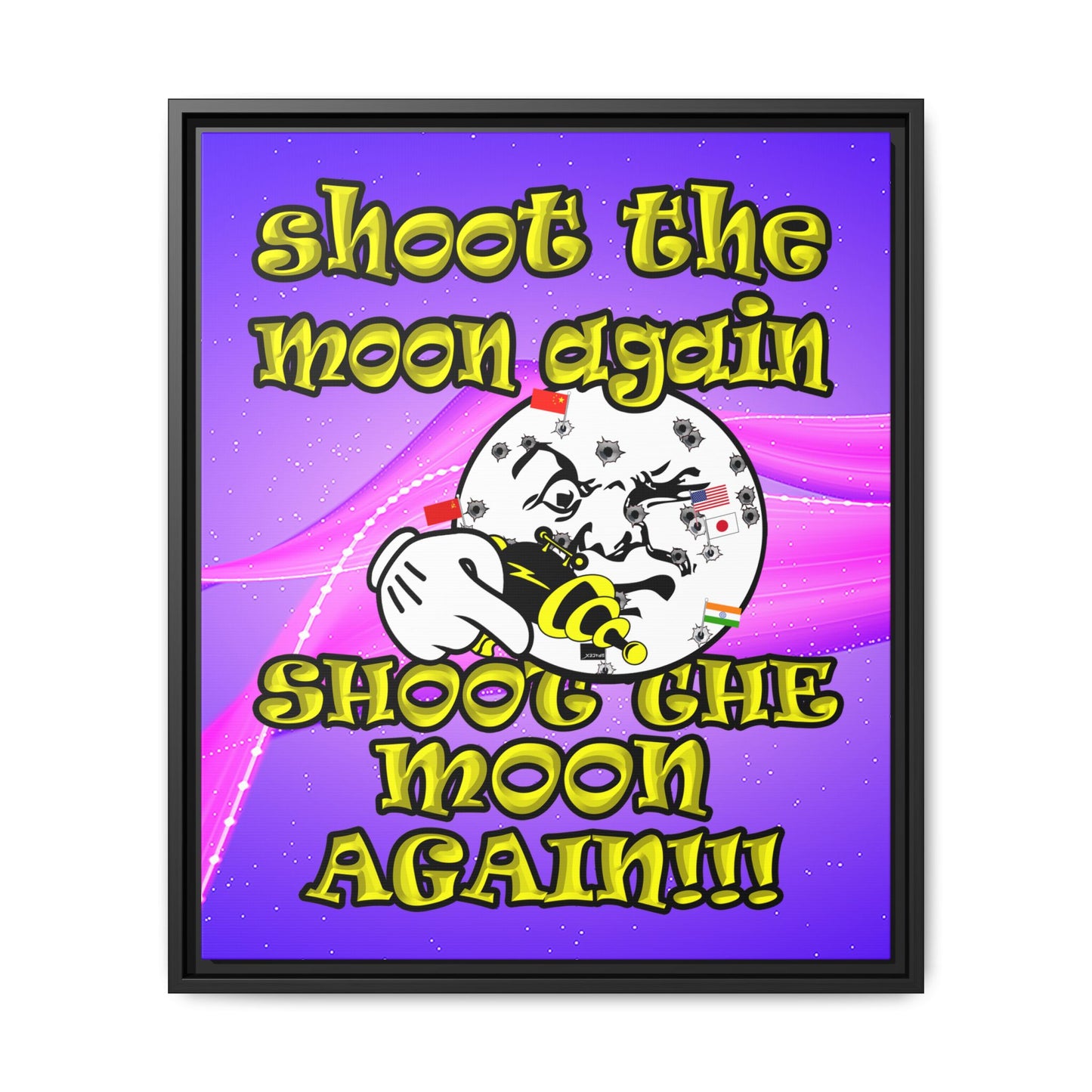 shoot the moon again - framed canvas art (purple-pink wave)