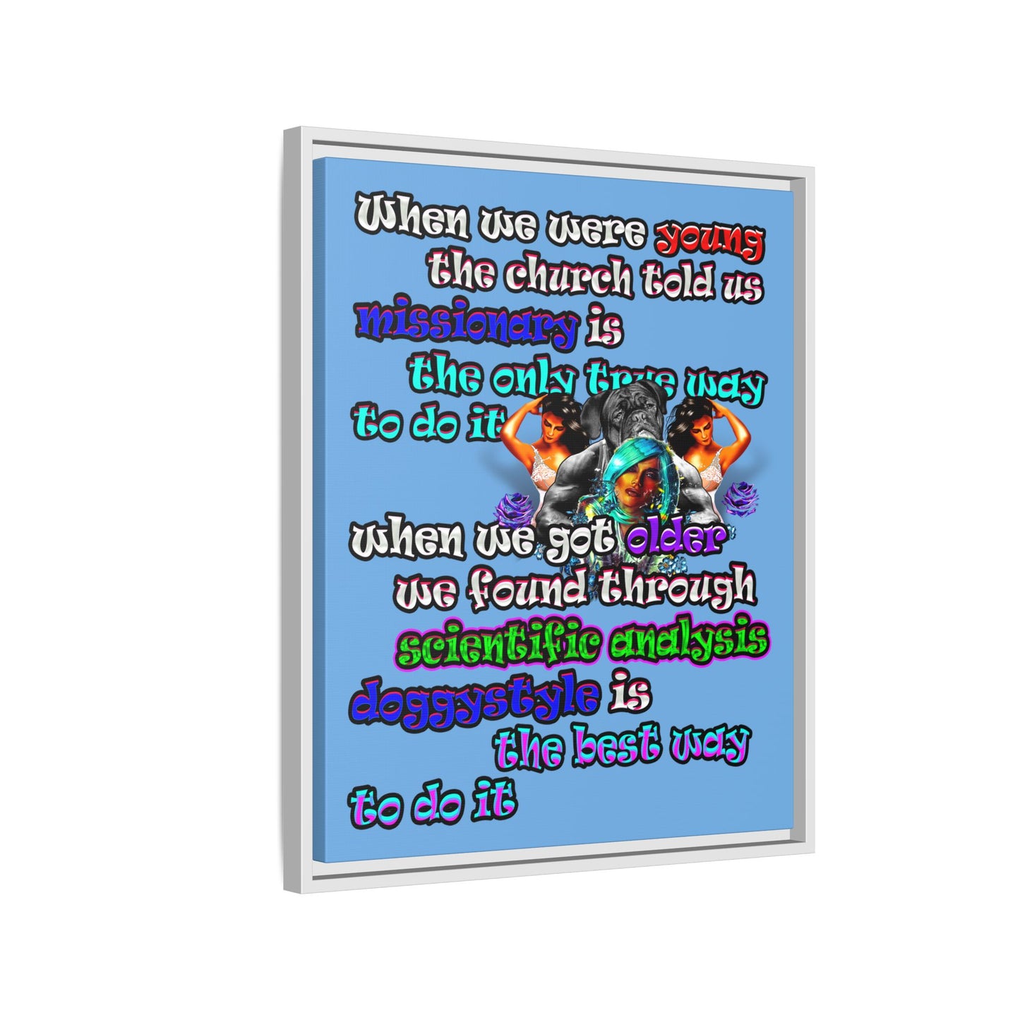 doggystyle - framed canvas art (light blue)