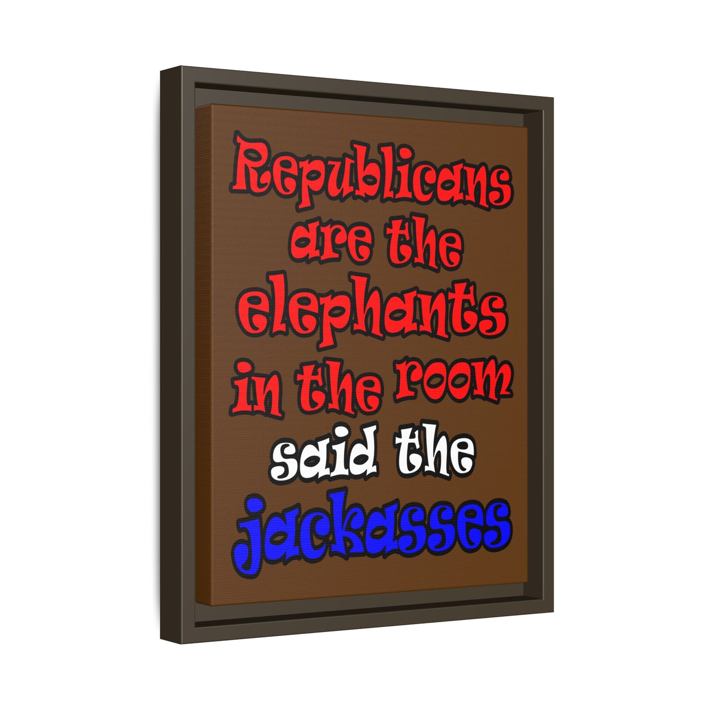 donkeys and elephants - framed canvas art (brown)