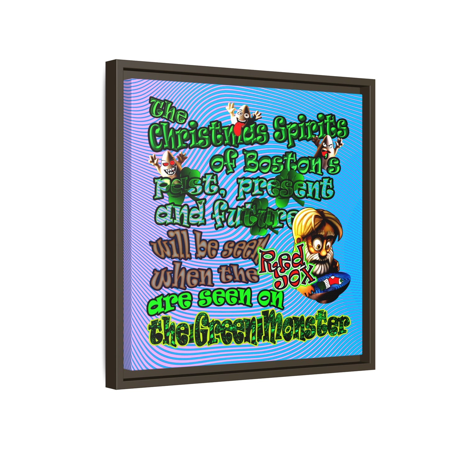 christmas spirits of boston - framed canvas art (light blue-purple wave)