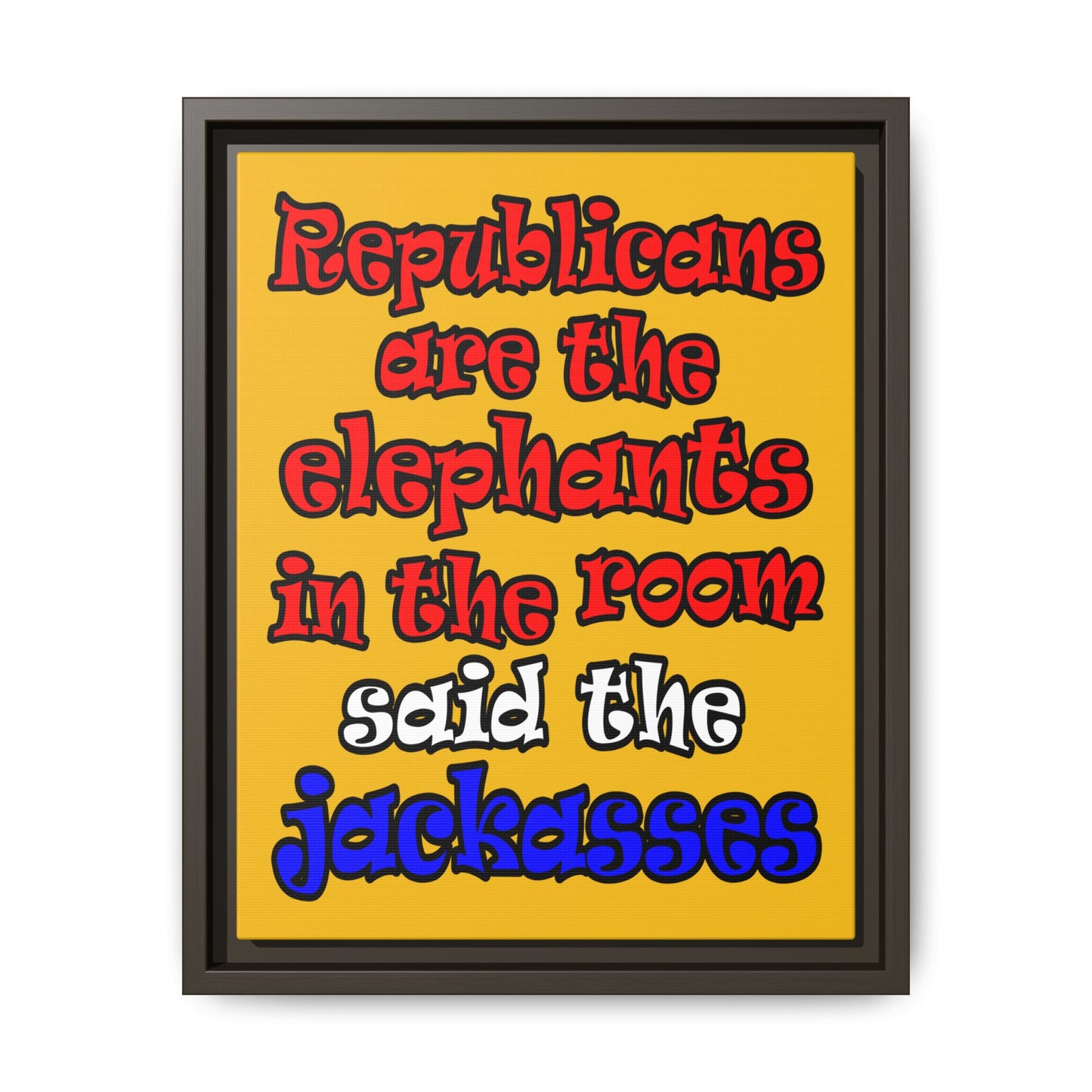 donkeys and elephants - framed canvas art (yellow)