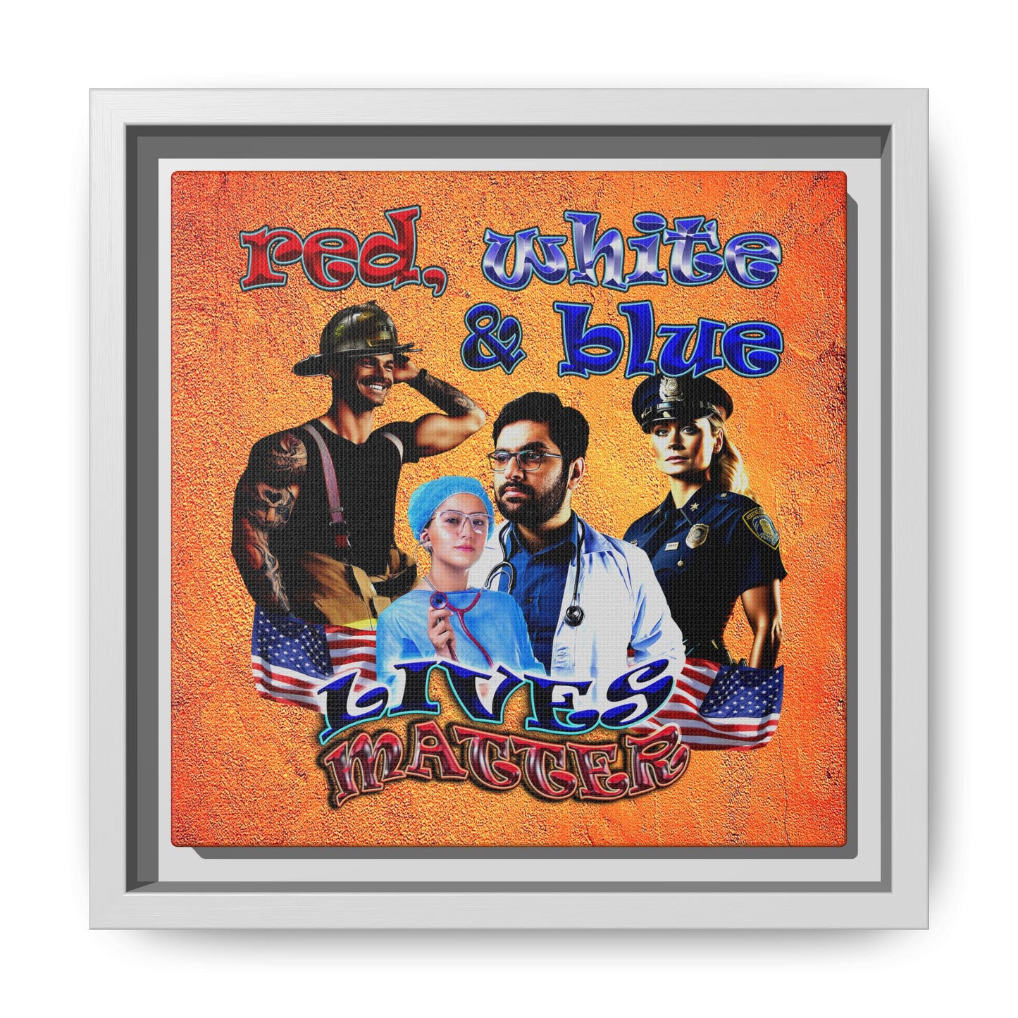 rw&b lives matter - framed canvas art (burnt orange)