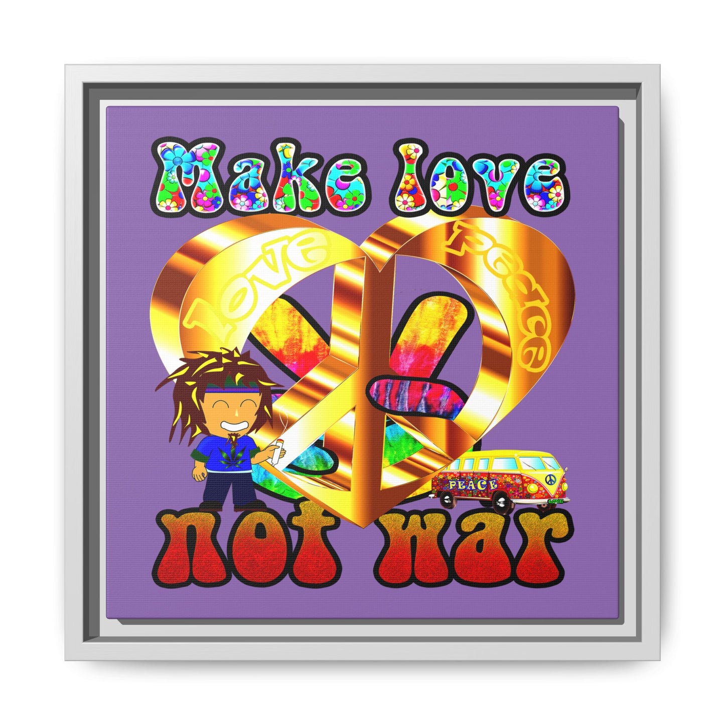 love peace - framed canvas art (light purple)