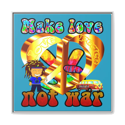 love peace - framed canvas art (turquoise)