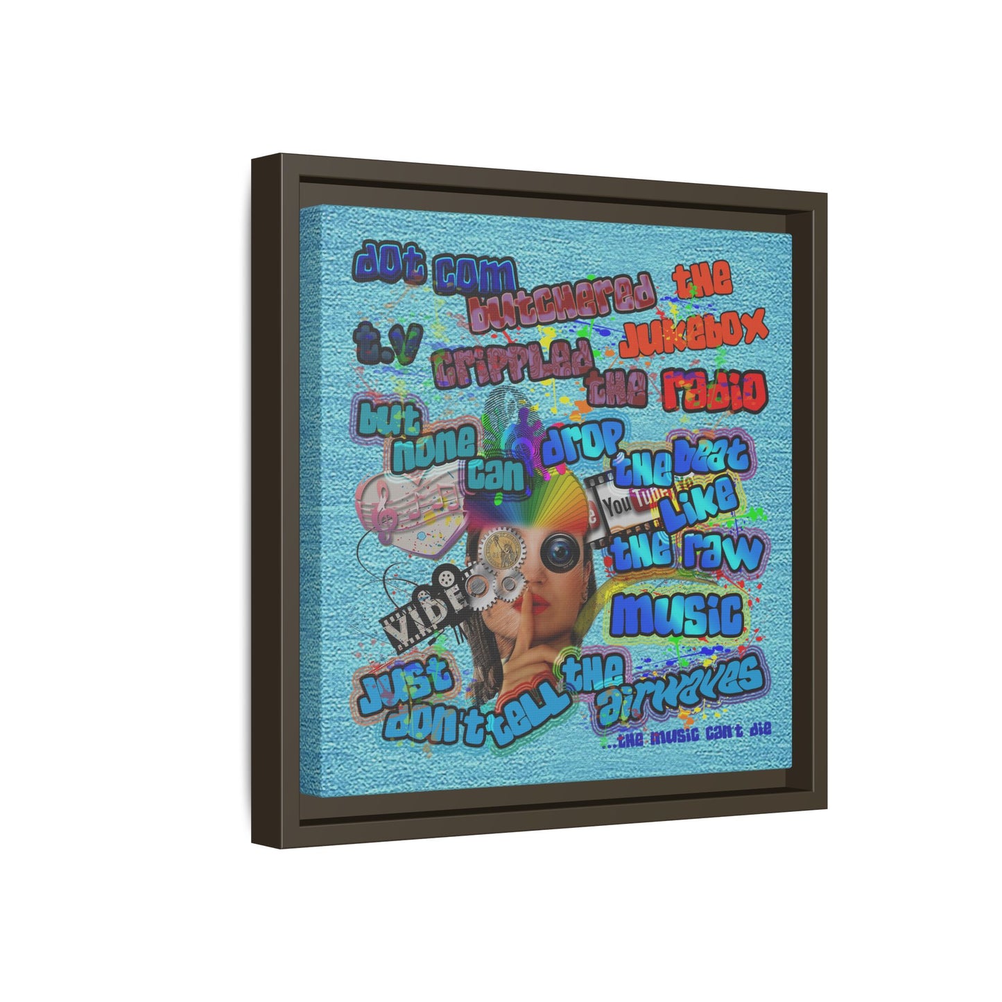 drop the beat - framed canvas art (faded blue)