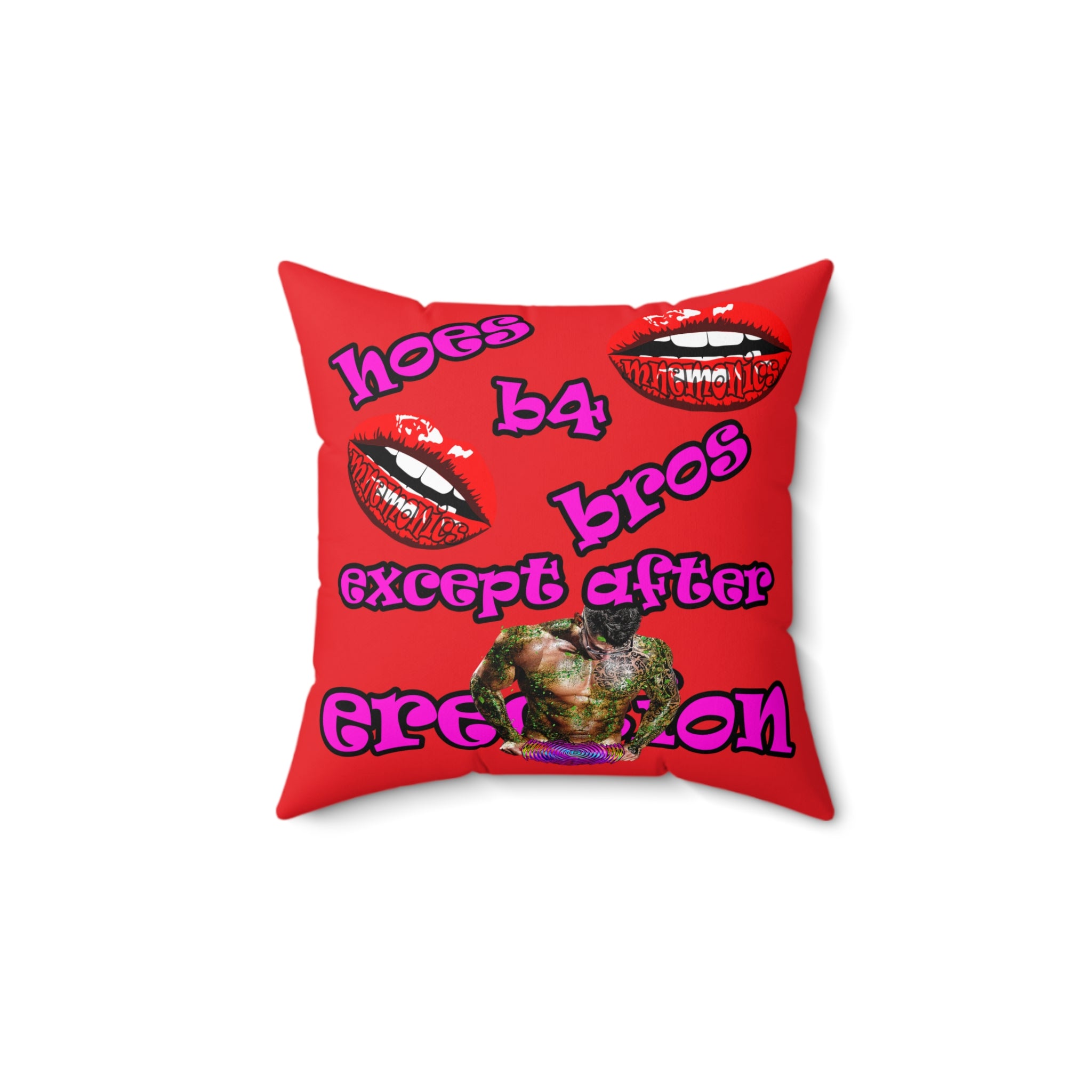 hoes b4 bros - Spun Polyester Square Pillow - (red)