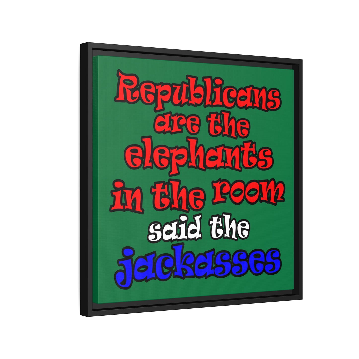 donkeys and elephants - framed canvas art (dark green)