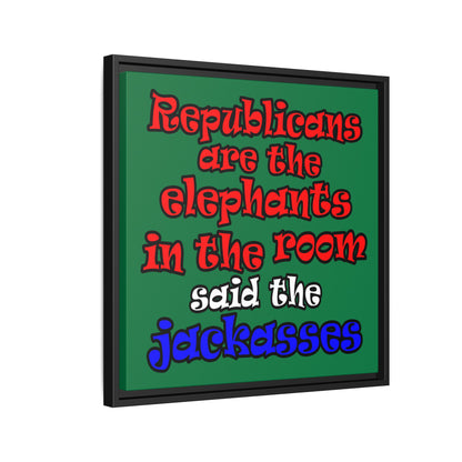 donkeys and elephants - framed canvas art (dark green)