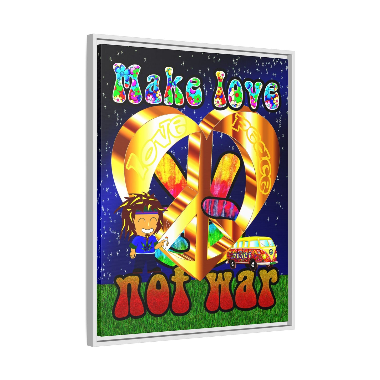 love peace - framed canvas art ('snoops' background)