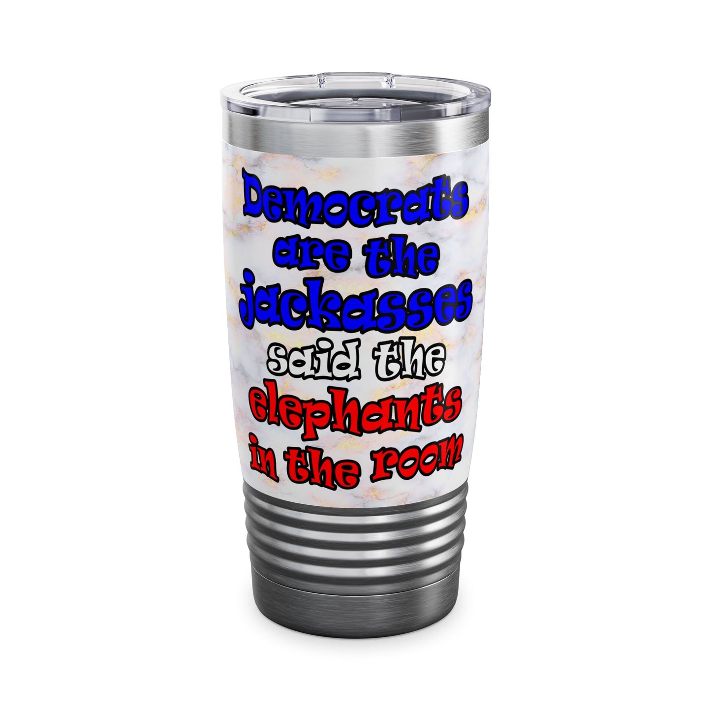donkeys and elephants - Ringneck Tumbler, 20oz (white marble)