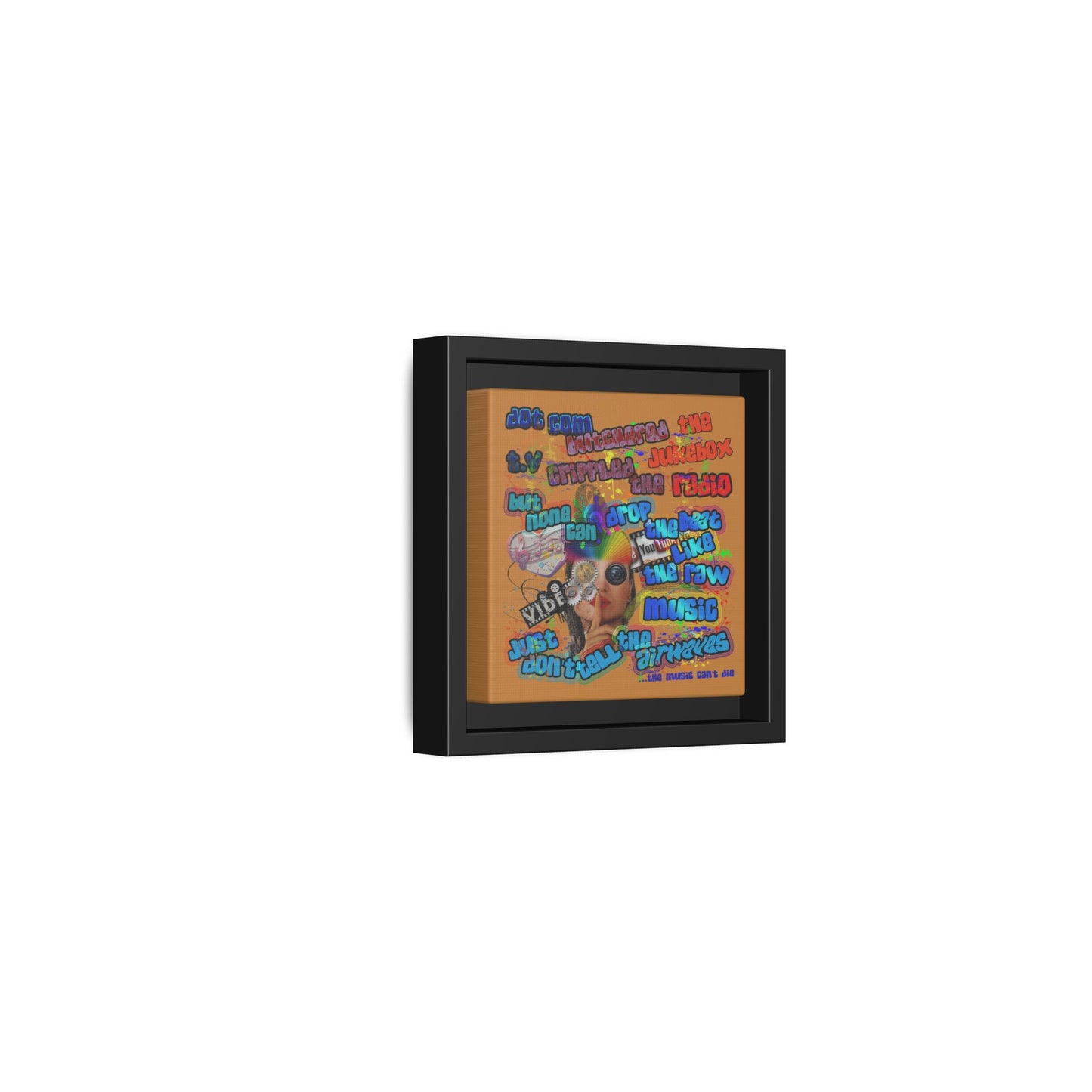 drop the beat - framed canvas art (light brown)