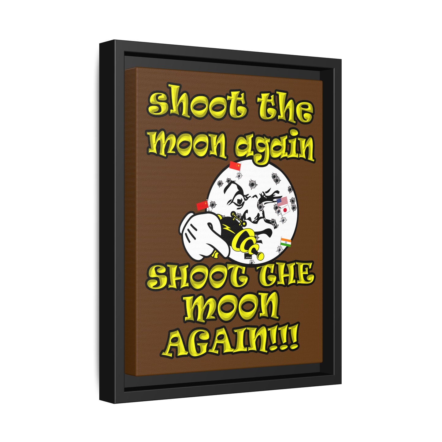 shoot the moon again - framed canvas art (brown)